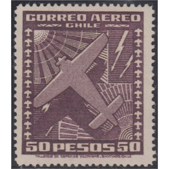 Chile A- 103B 1944/54 Tipos de 1934-38 Sin filigrane Avión MH Chile A- 103B 1944/54 Tipos de 1934-38 Sin filigrane Avión MH