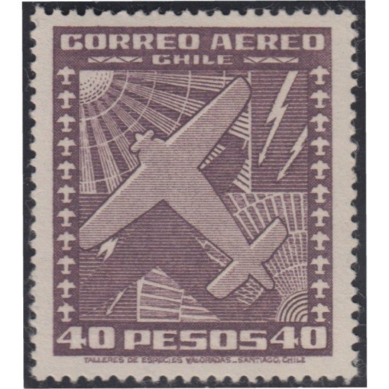 Chile A- 103A 1944/54 Tipos de 1934-38 Sin filigrane Avión MH