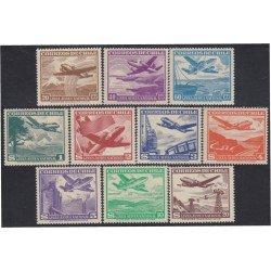 Chile A- 140/49 1951/55 Timbres de 1950-53 sin filigrane Aviones MH Chile A- 140/49 1951/55 Timbres de 1950-53 sin filigrane Aviones MH