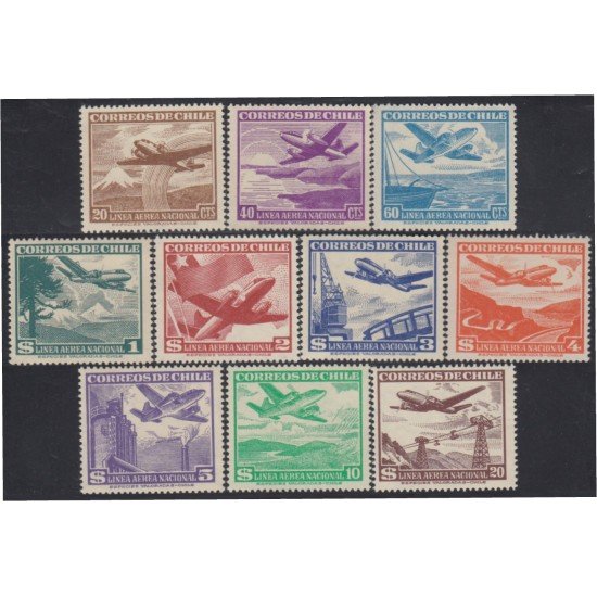 Chile A- 140/49 1951/55 Timbres de 1950-53 sin filigrane Aviones MH Chile A- 140/49 1951/55 Timbres de 1950-53 sin filigrane Aviones MH