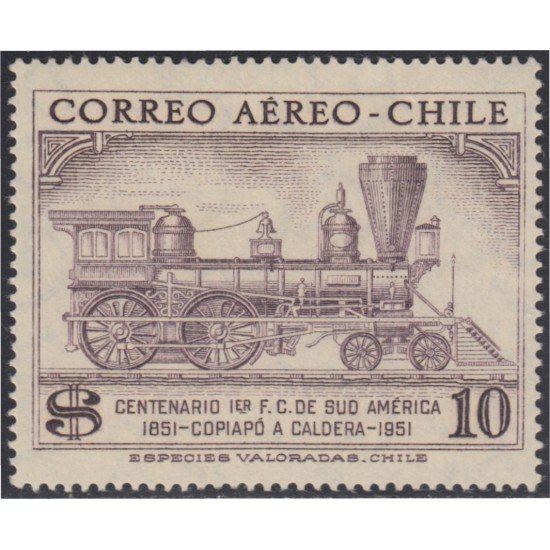 Chile A- 157 1954 Centenario del primer ferrocarril sudamericano MH Chile A- 157 1954 Centenario del primer ferrocarril sudamericano MH