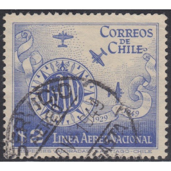 Chile A- 122 1949 20º Aniversario de la Línea Aérea Nacional usado Chile A- 122 1949 20º Aniversario de la Línea Aérea Nacional usado