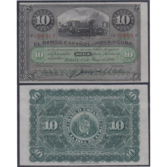 Cuba 10 pesos 1896 Billete Banknote Sin Circular Cuba 10 pesos 1896 Billete Banknote Sin Circular