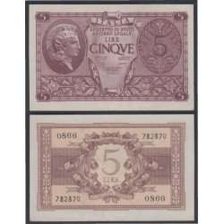 Italia 5 Liras 1944 Billete Banknote Sin Circular Italia 5 Liras 1944 Billete Banknote Sin Circular