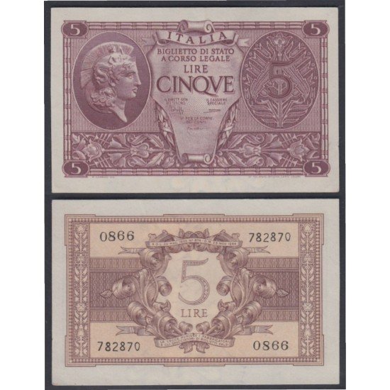 Italia 5 Liras 1944  Billete Banknote Sin Circular
