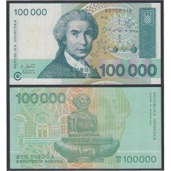 Croacia 100 000 dinares 1993 Billete Banknote Sin Circular Croacia 100 000 dinares 1993 Billete Banknote Sin Circular