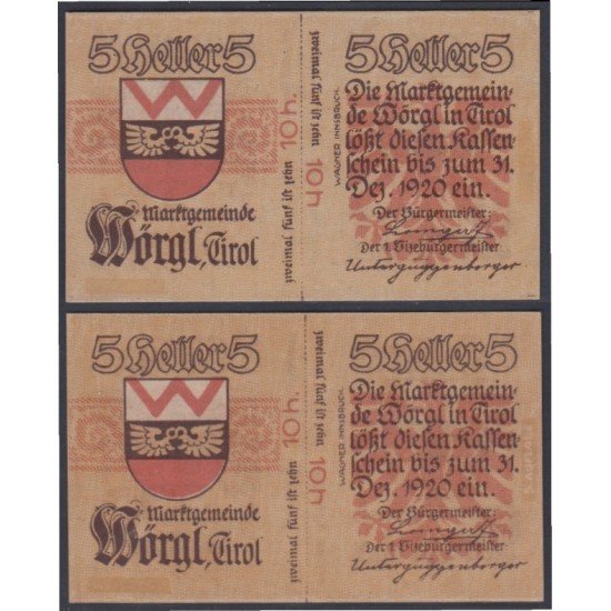 Austria 5 Hellers 1920 Billete Banknote Sin Circular