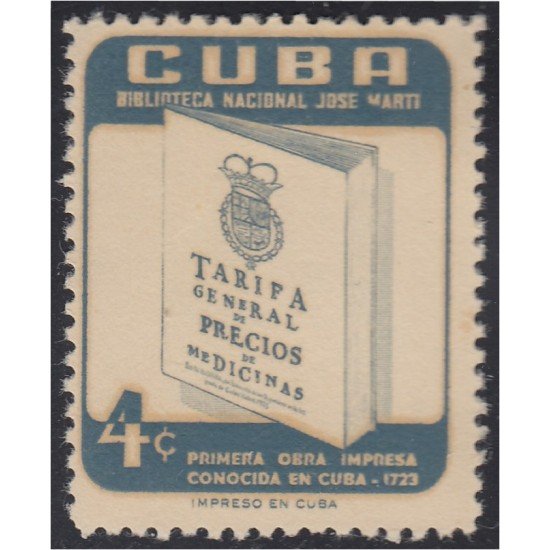 Cuba 466 1957 Primera obra conocida en Cuba Tarifa de precios de medicinas MNH Cuba 466 1957 Primera obra conocida en Cuba Tarifa de precios de medicinas MNH
