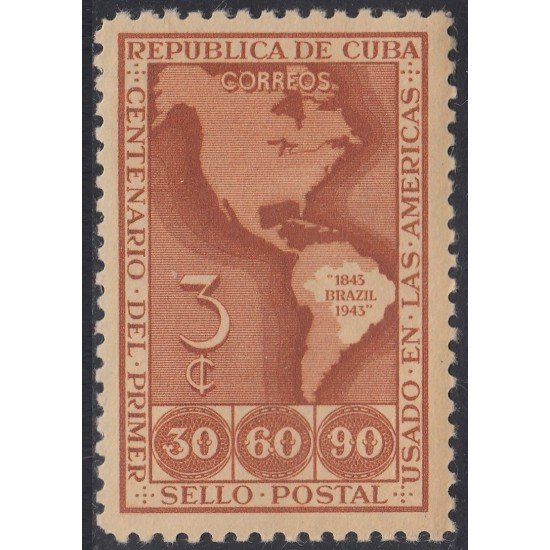 Cuba 288 1944 Centenario del Primer Sello Postal MH Cuba 288 1944 Centenario del Primer Sello Postal MH