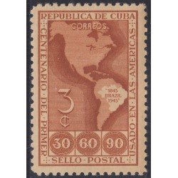 Cuba 288 1944 Centenario del Primer Sello Postal Sin Goma