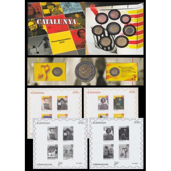 Catalunya Set Completo Pruebas Filatélicas Numismáticas Euros 2018 Llaç Groc Referèndum 1-O Catalunya Set Completo Pruebas Filatélicas Numismáticas Euros 2018 Llaç Groc Referèndum 1-O