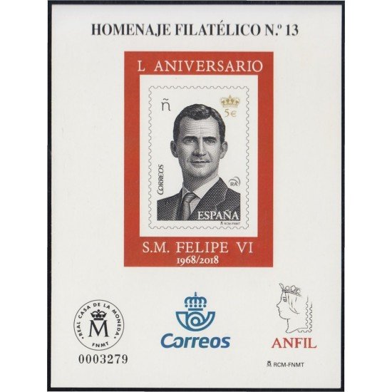 España Spain Homenaje Filatélico 13 2018 L Aniversario S.M. Felipe VI España Spain Homenaje Filatélico 13 2018 L Aniversario S.M. Felipe VI