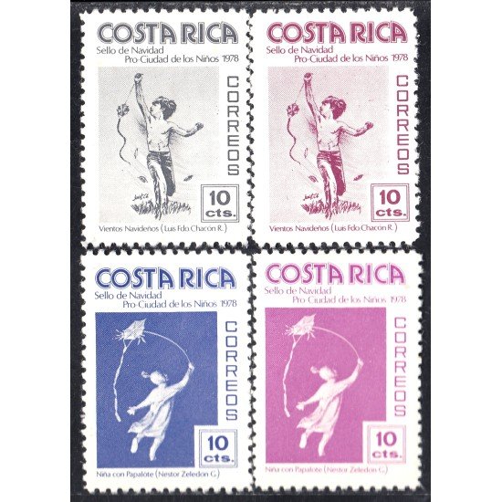 Costa Rica 336/39 1978 Sellos de navidad Pro Ciudad de los niños Vientos navideños niña con papalote MNH Costa Rica 336/39 1978 Sellos de navidad Pro Ciudad de los niños Vientos navideños niña con papalote MNH