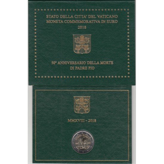 Vaticano 2018 Cartera Oficial Moneda 2 € euros Año europeo Padre Pio 