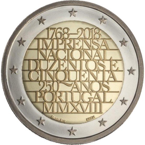 Portugal 2018 2 € euros conmemorativos Aniv. de la Imprenta Portugal 2018 2 € euros conmemorativos Aniv. de la Imprenta