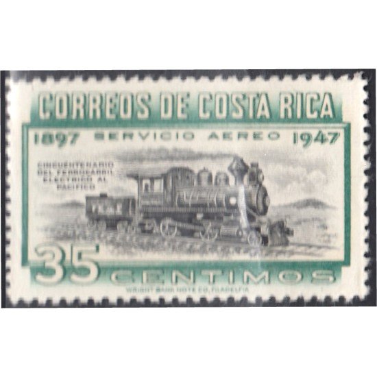 Costa Rica A- 165 1947 50 Años del ferrocarril eléctrico al Pacífico Tren Train MNH Costa Rica A- 165 1947 50 Años del ferrocarril eléctrico al Pacífico Tren Train MNH