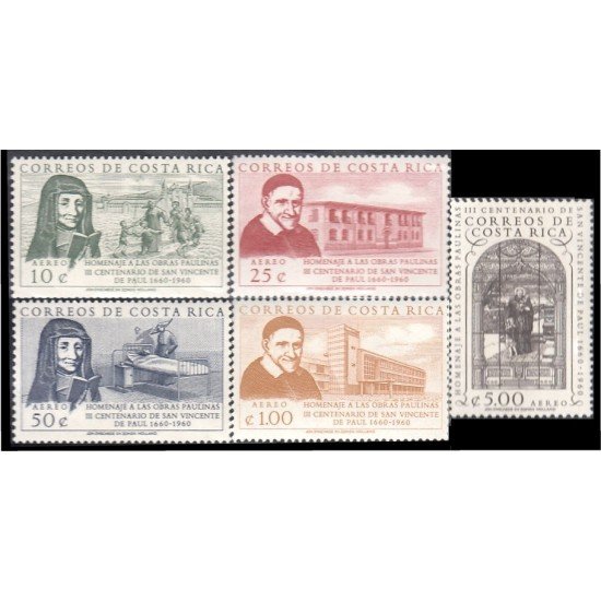 Costa Rica A- 296/00 1960 Homenaje a las obras Paulina y III Centenario de San Vicente de Paul MNH