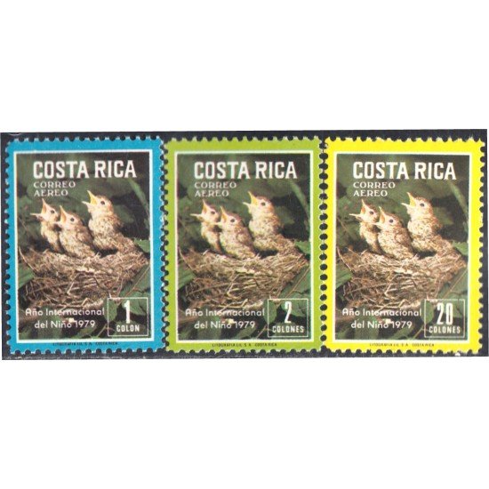 Costa Rica A- 719/21 1979 Año Internacional del niño Pájaros pichones Birds MNH