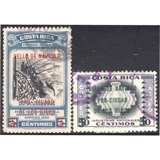 Costa Rica A- 271/72 1958 Sello de navidad Christmas usados