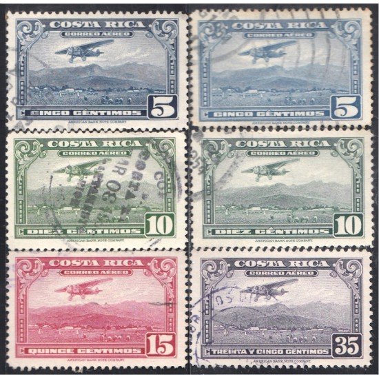Costa Rica A- 215/17 1952 Serie antigua Aeroplano usados