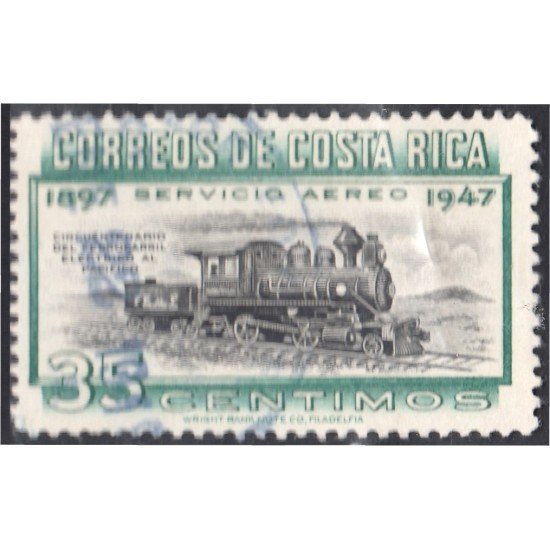Costa Rica A- 165 1947 50 Años del ferrocarril eléctrico al Pacífico Tren Train usados Costa Rica A- 165 1947 50 Años del ferrocarril eléctrico al Pacífico Tren Train usados