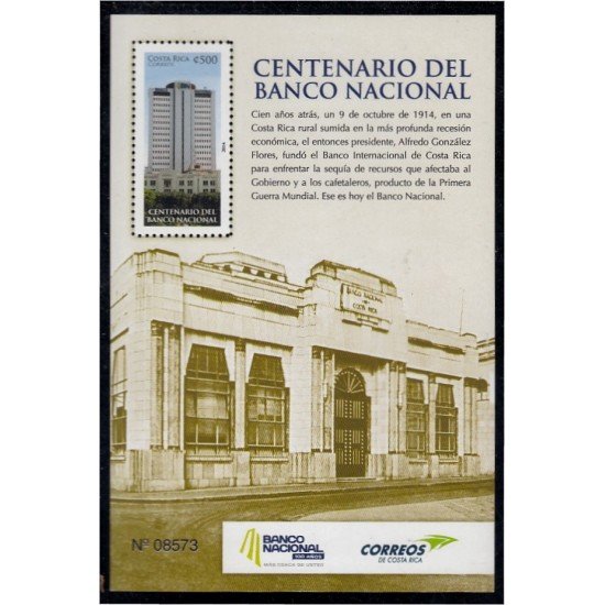 Costa Rica HB 35 2014 Centenario del banco nacional MNH Costa Rica HB 35 2014 Centenario del banco nacional MNH