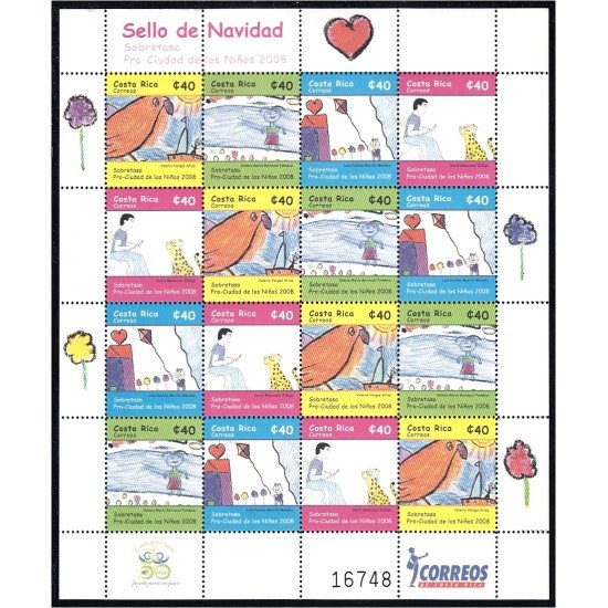 Costa Rica 879/82 2008 Minipliego Navidad Beneficio de la Ciudad de los Niños MNH