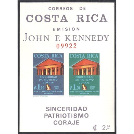 Costa Rica HB 8 1965 Homenaje al presidente John F. Kennedy MH Sin dentar Costa Rica HB 8 1965 Homenaje al presidente John F. Kennedy MH Sin dentar