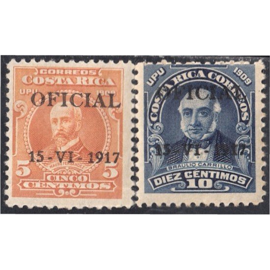 Costa Rica Timbres de Servicio 41/42 1917 Mauro Fernández Braulio Carrillo MH Costa Rica Timbres de Servicio 41/42 1917 Mauro Fernández Braulio Carrillo MH