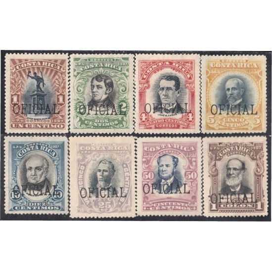 Costa Rica Timbres de Servicio 33/40 1908 Juan Mora José M. Cañas Sin goma