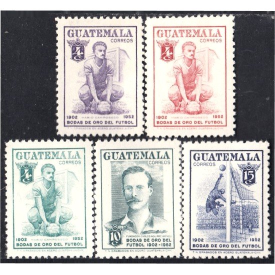 Guatemala 367/71 1955 Bodas de Oro del Fútbol MNH