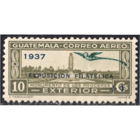 Guatemala 297 1937 Exposición Filatélica Monumento de los Proceres MH