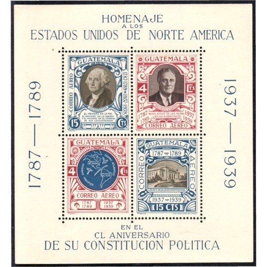 Guatemala HB 1 1938 Homenaje a los Estados Unidos de Norte América MNH