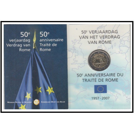 Bélgica 2007 Cartera Oficial Coin Card Moneda 2 € conm Tratado de Roma 