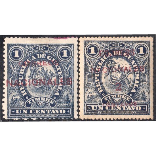 Guatemala 91/92 1898 Timbre Fiscal Sb Correos Nacionales MH
