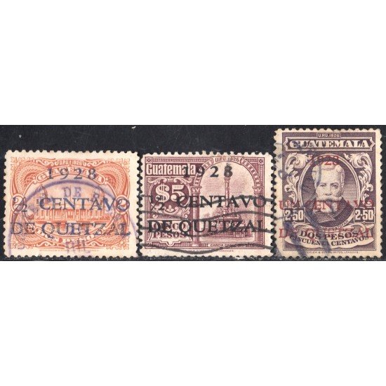 Guatemala 228/30 1929 Lorenzo Montufar Observatorio Nacional Monumento Colón usados