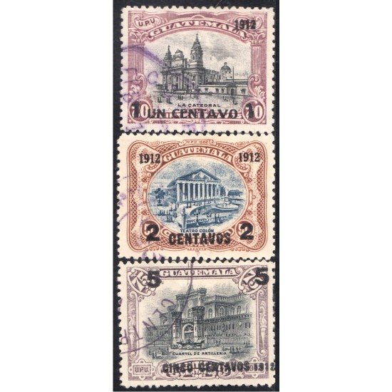 Guatemala 150/52 1912 La Catedral Teatro Colón Cuartel de Artillería usados