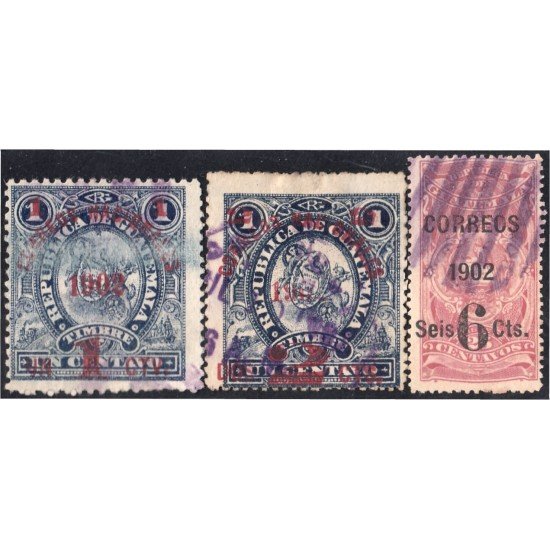 Guatemala 117/19 1902 Timbre Fiscal Correos Nacionales usados Guatemala 117/19 1902 Timbre Fiscal Correos Nacionales usados