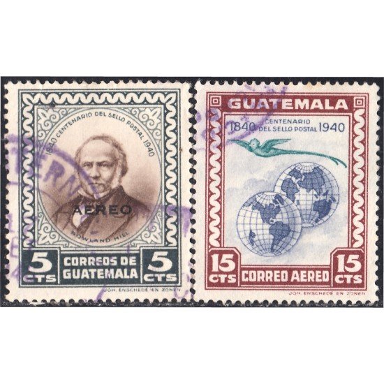 Guatemala A- 141/42 1946 Rowland Hill Centenario del sello postal usados Guatemala A- 141/42 1946 Rowland Hill Centenario del sello postal usados