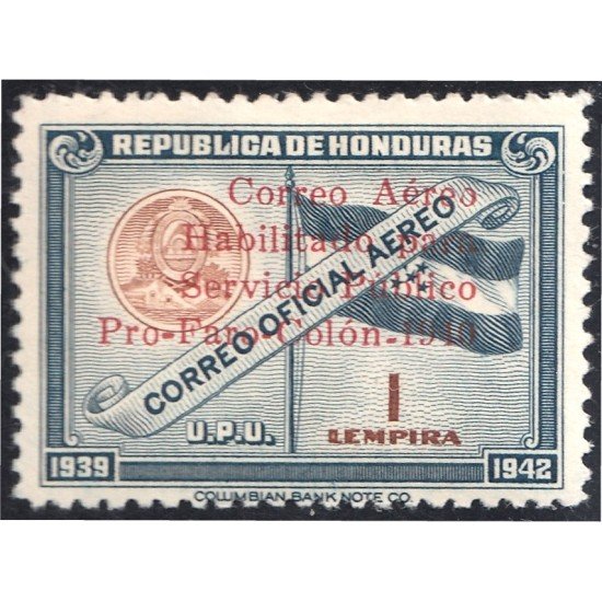 Honduras A- 100 1940 Unión Postal Universal Escudo y Bandera Pro faro Colón MH