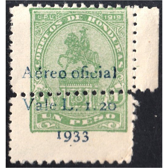 Honduras A- 59b 1933 Monumento Francisco Morazan MNH dentado desplazado