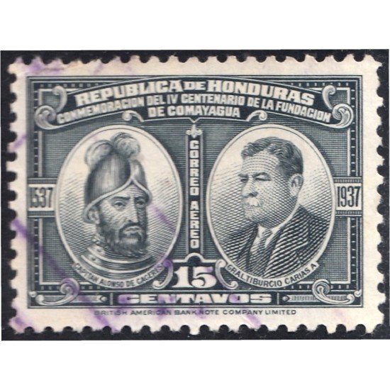 Honduras A- 82 1937 Capitán Alonso Cáceres y Gral. Tiburcio Cáreas usados
