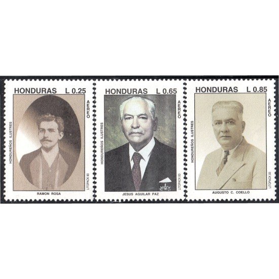 Honduras A- 843/45 1993 Ramón Rosa Jesús Aguilar Paz Augusto C. Coello MNH
