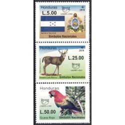 Honduras A- 1353/55 2010 Símbolos Nacionales Bandera Escudo Venado Cola Blanca Guara Roja MNH Honduras A- 1353/55 2010 Símbolos Nacionales Bandera Escudo Venado Cola Blanca Guara Roja MNH