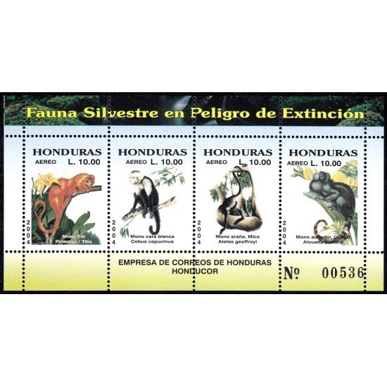 Honduras A- 1193/96 2004 Animales Monos Titi Cara Blanca Araña y Aullador MNH