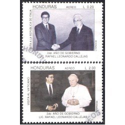 Honduras A- 774/75 1992 Rafel Leonardo Callejas Papa JUan Pablo II usados Honduras A- 774/75 1992 Rafel Leonardo Callejas Papa JUan Pablo II usados