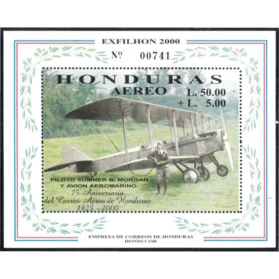 Honduras HB 62 2000 Piloto Summer Morgan y Avión aeromarino MNH