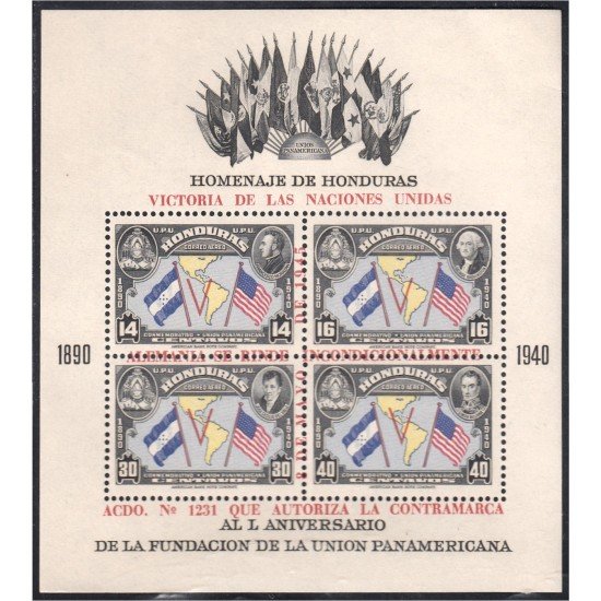 Honduras HB 2 1946 Victoria de las Naciones Unidas L Aniversario de la fundación de la Unión Panamericana MNH 