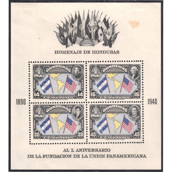 Honduras HB 1 1940 L Aniversario de la fundación de la Unión Panamericana MH st Honduras HB 1 1940 L Aniversario de la fundación de la Unión Panamericana MH st