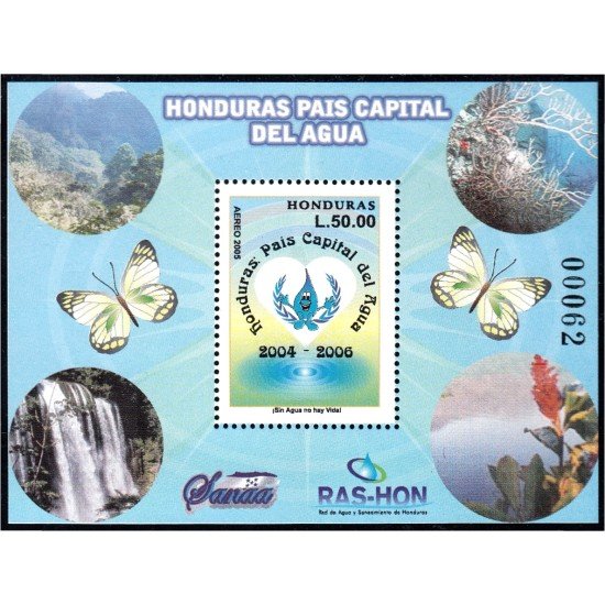 Honduras HB 81 2005 Honduras país capital del agua mariposa MNH 